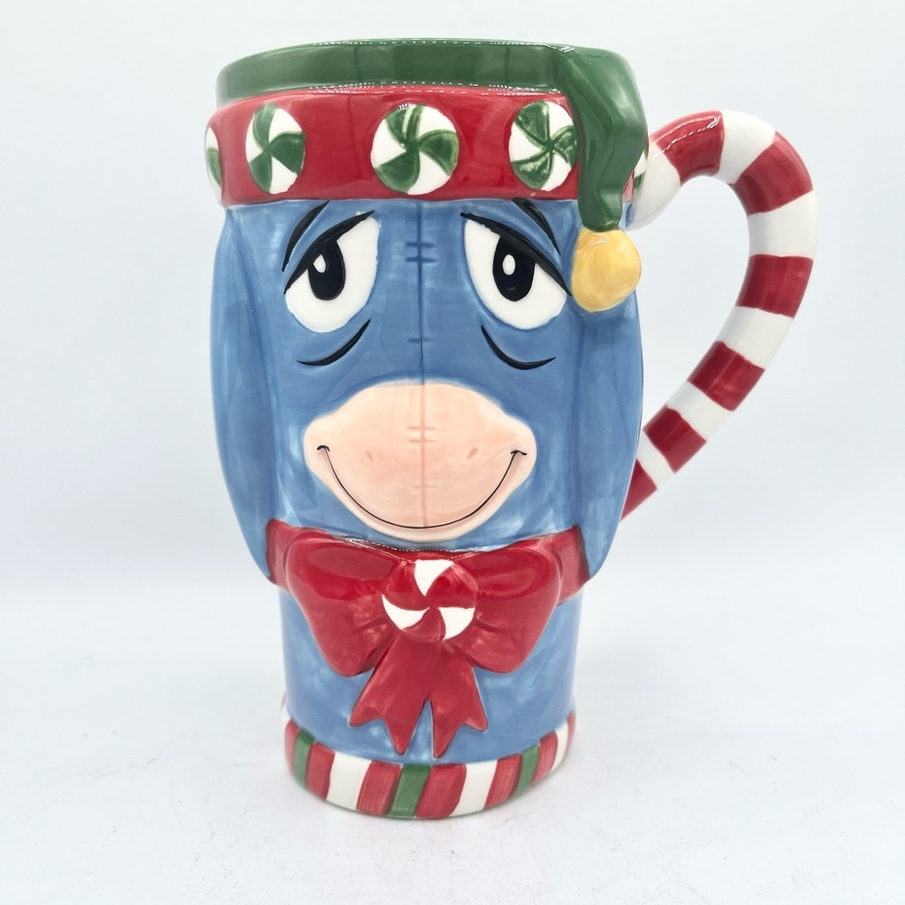 DISNEY STORE EEYORE 18 Oz 3D Christmas Mug Cup EUC